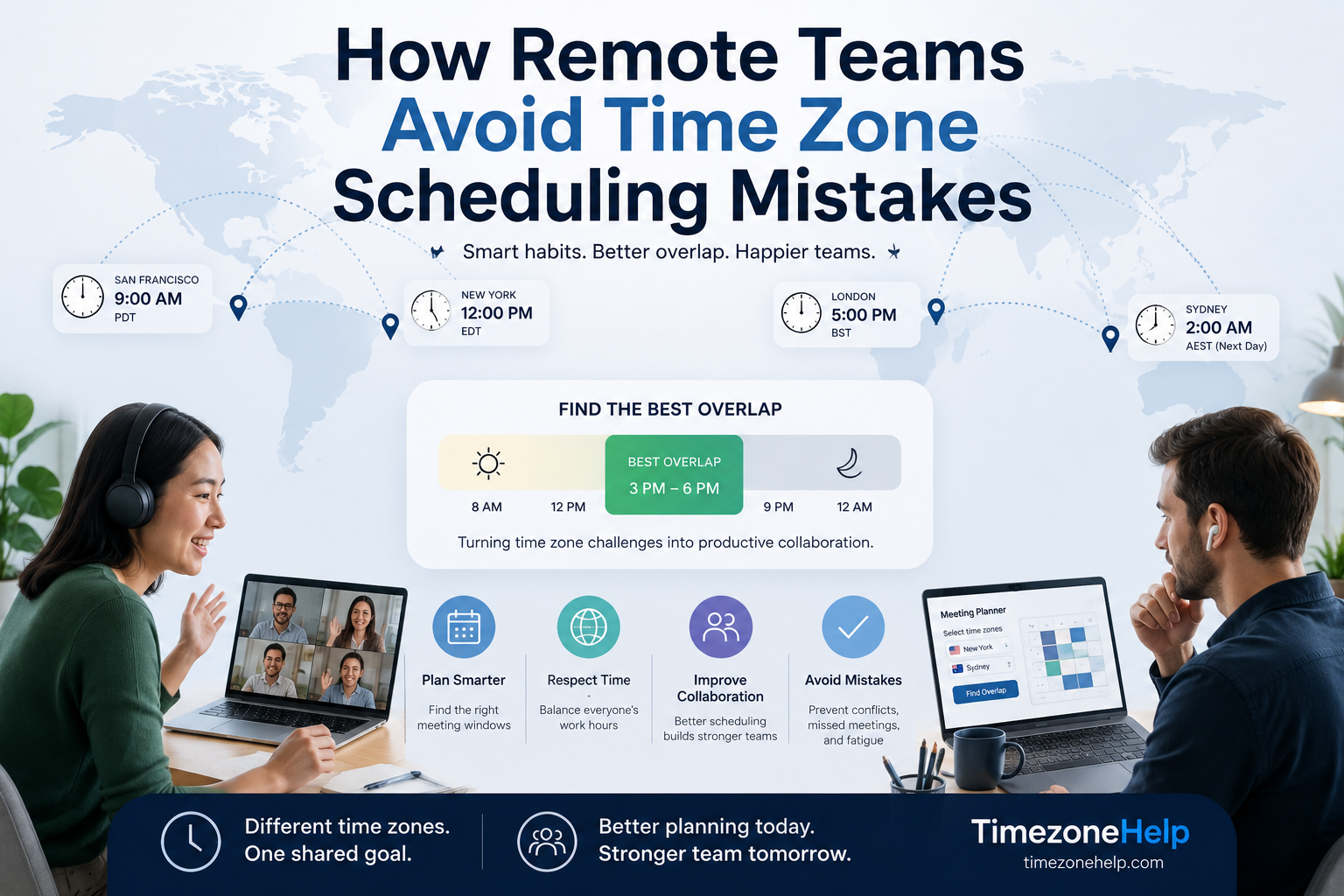 Remote team members collaborating across time zones