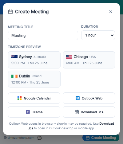 Create Meeting modal